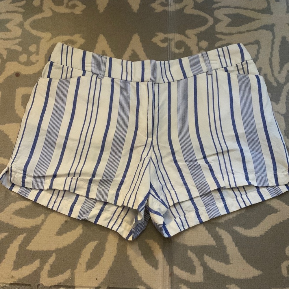 Blue and white striped loft shorts